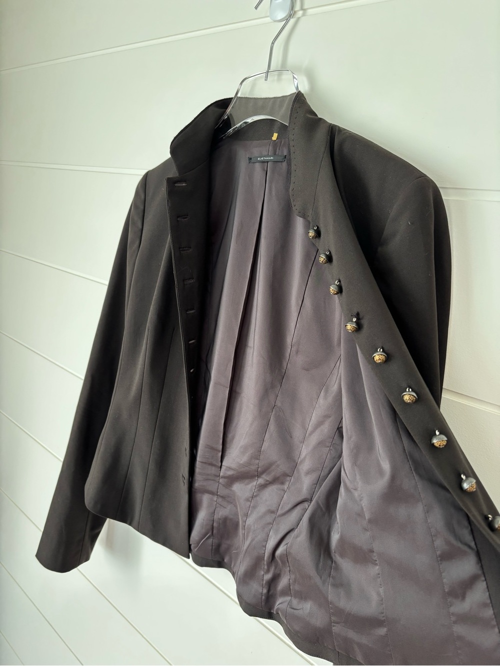 Vintage Elie Tahari Brown Military-Style Fitted Women's Wool Blazer Size 8 - Picture 14 of 15